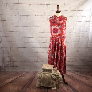 Anthropologie Maeve Clearly Orange Floral Mock Neck Midi Dress